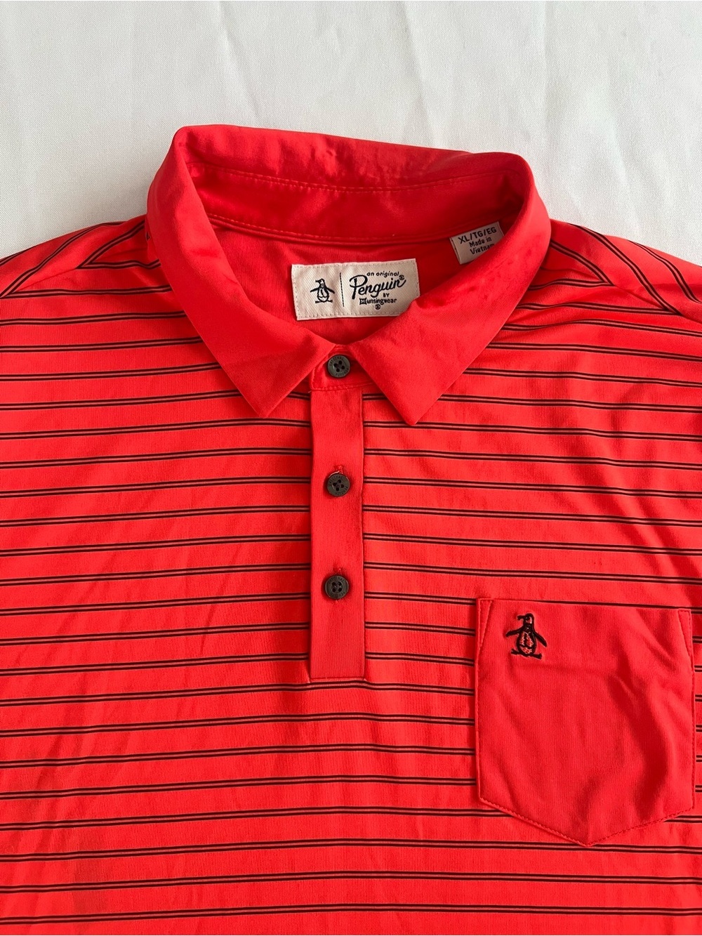 Original Penguin Red and Black Striped Polo Shirt